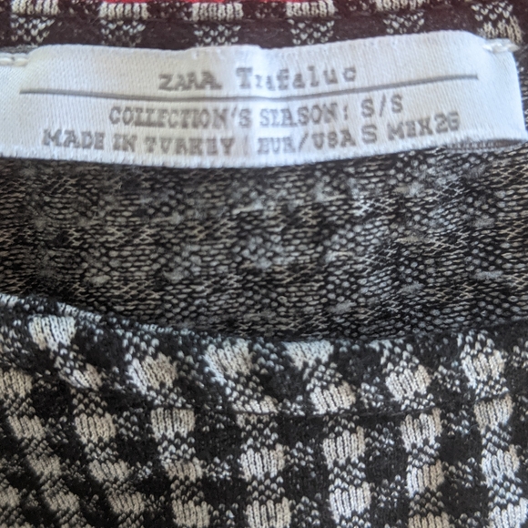 Zara Womens Pin Check Print Top Wide Bell Sleeve Boat Neck - Picture 3 of 3